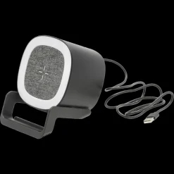 Højtaler med oplader og lampe