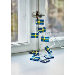LED lyskæde m. 10 svenske flag