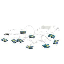 LED lyskæde m. 10 svenske flag